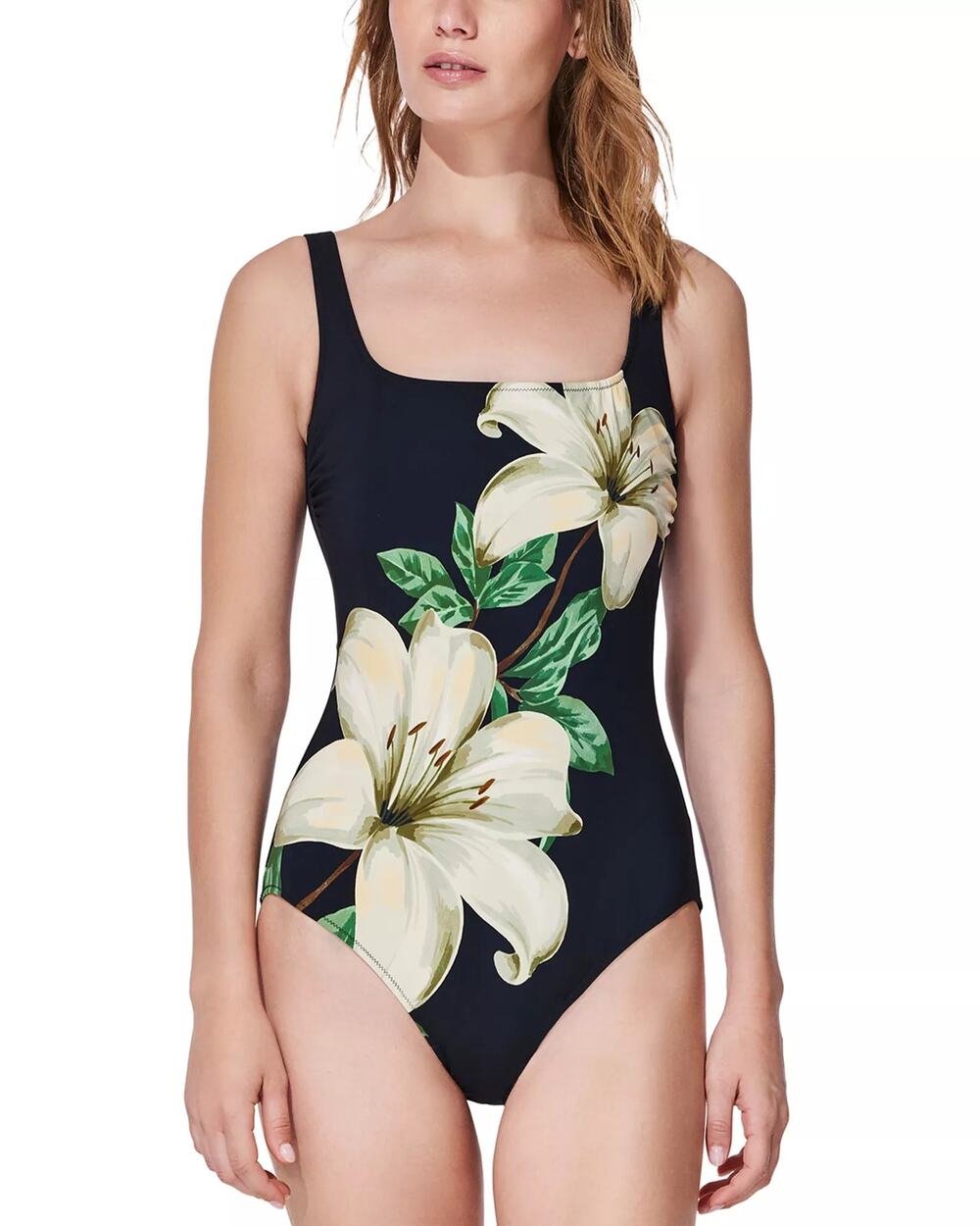 Gottex Women Black Flower Yuri Square Neck Shape One Piece Swimsuit Size US 16